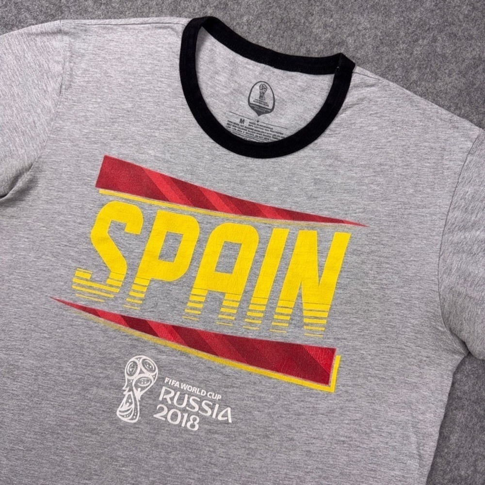 FIFA Spain Shirt Mens Medium Gray Russia 2018‎ World Cup Ringer Soccer
